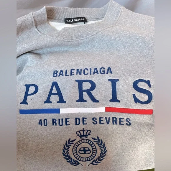 Balenciaga Gray Crewneck with Blue and Red Details - Picture 8 of 14